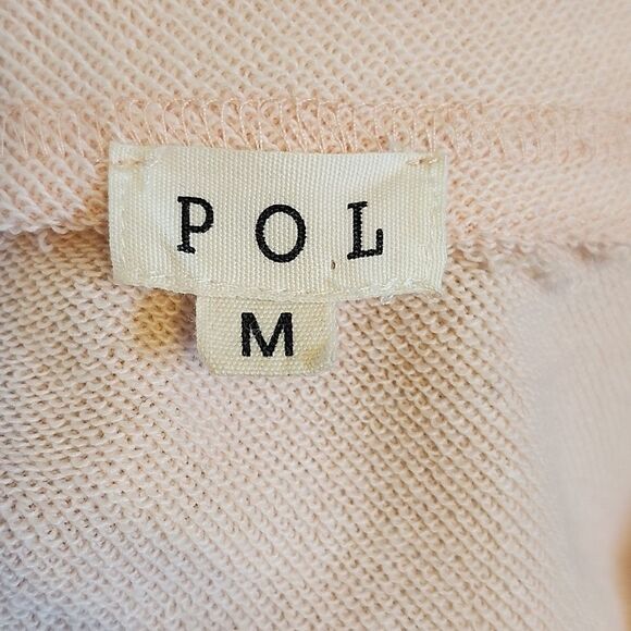 POL mixed media v-neck sweatshirt, peach & coral, waffle knit sweatshirt M - Picture 4 of 7